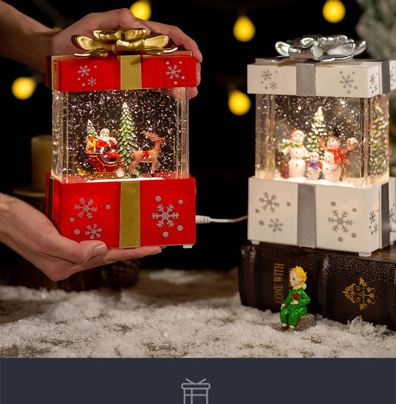 Karácsonyi dekorációs díszdoboz kristálygömb automata hó zenedoboz Karácsonyi ajándék Mikulás éjszakai fény_voghion.com