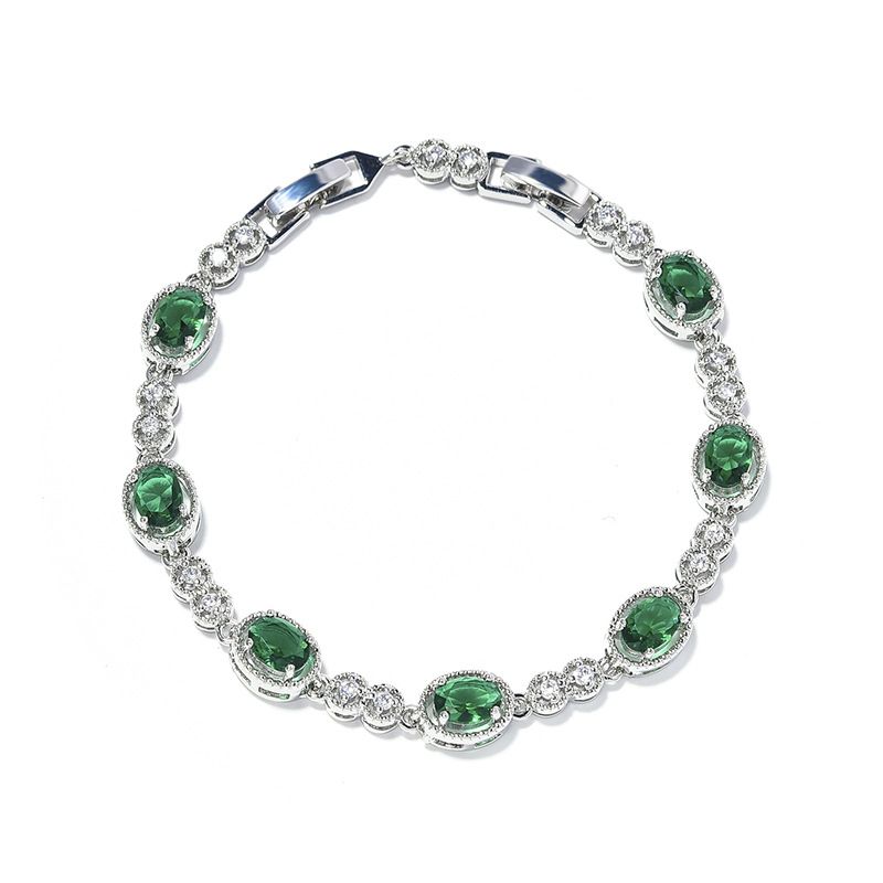 Korean Blue Color Treasure Rectangular Light Luxury Pure Handmade Inlaid Geometric Colored Zircon Bracelet for Women_voghion.com