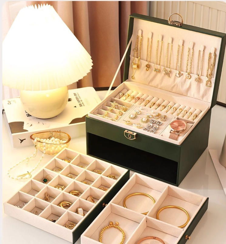 Tiroir à bijoux de grande capacité, résistant à la poussière et à l'humidité, idéal pour ranger bagues, boucles d'oreilles, colliers, bracelets et bijoux_voghion.com