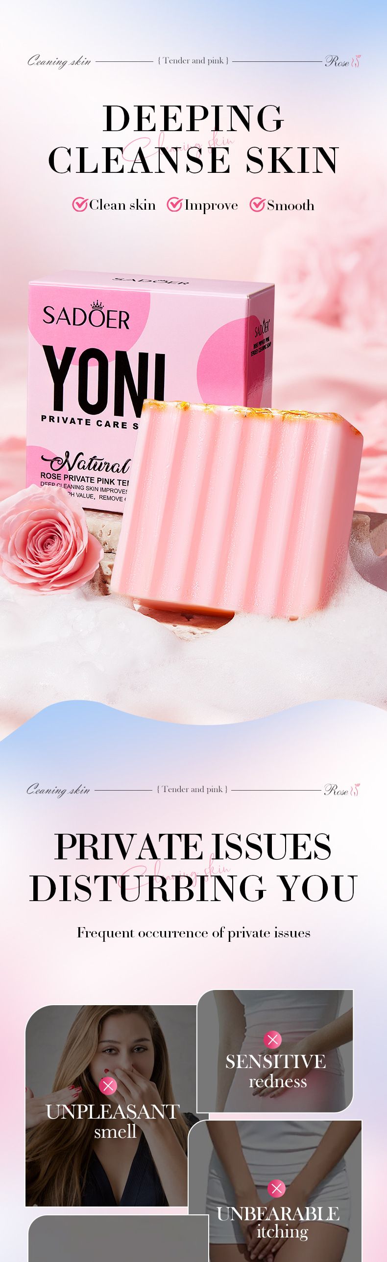 Sapone SADOER Rose Private Pink Tender Sapone detergente per il bagno Controllo dell'olio Sapone fatto a mano 100 g_voghion.com