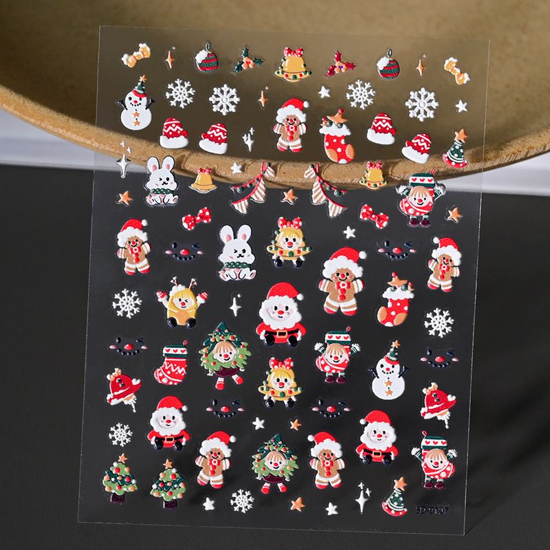 Christmas Embossed Nail Decals - 5D Naked Sheet | 3D Santa Snowman Snowflake Cartoon Relief Stickers_voghion.com