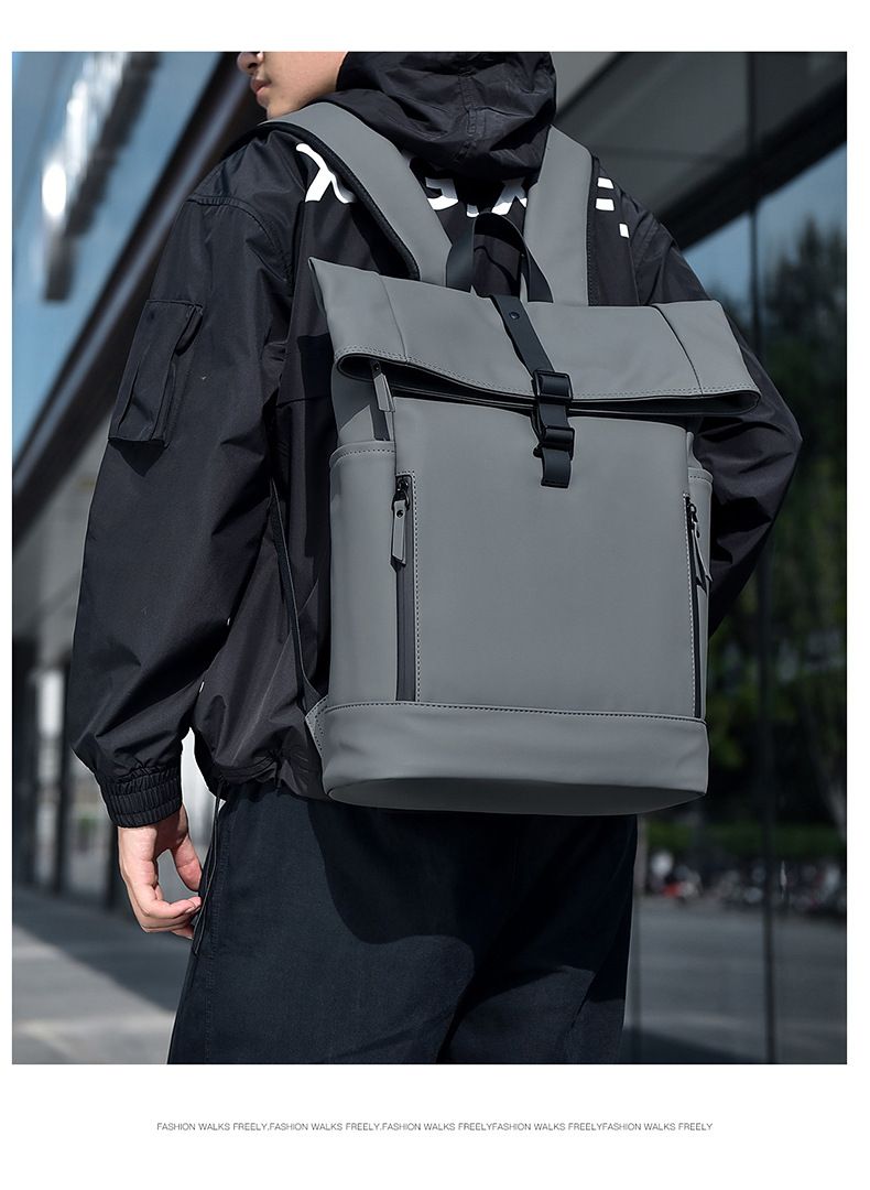 Unisex Waterproof Backpack With Roll Top – Lightweight Laptop Backpack For Travel, Commute & College – 35L Capacity, PU Material, Cushioned Straps_voghion.com