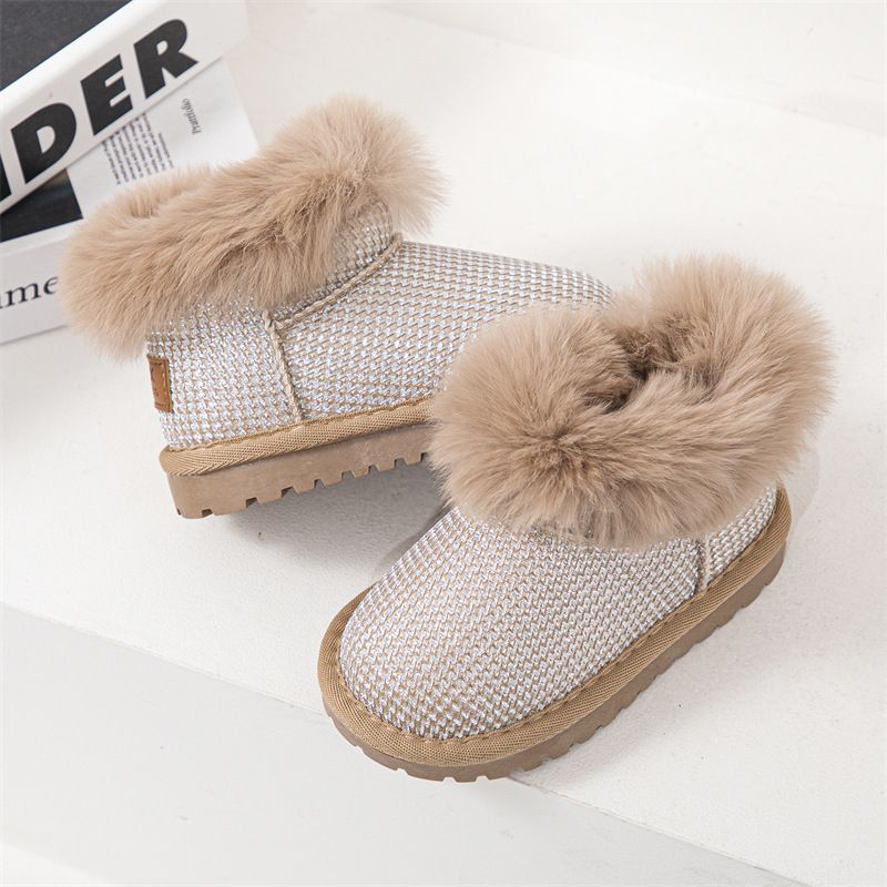 Kinder Schuhe Winter Mädchen Pelzigen Schnee Stiefel Prinzessin Dicke Warme Baumwolle Stiefel_voghion.com