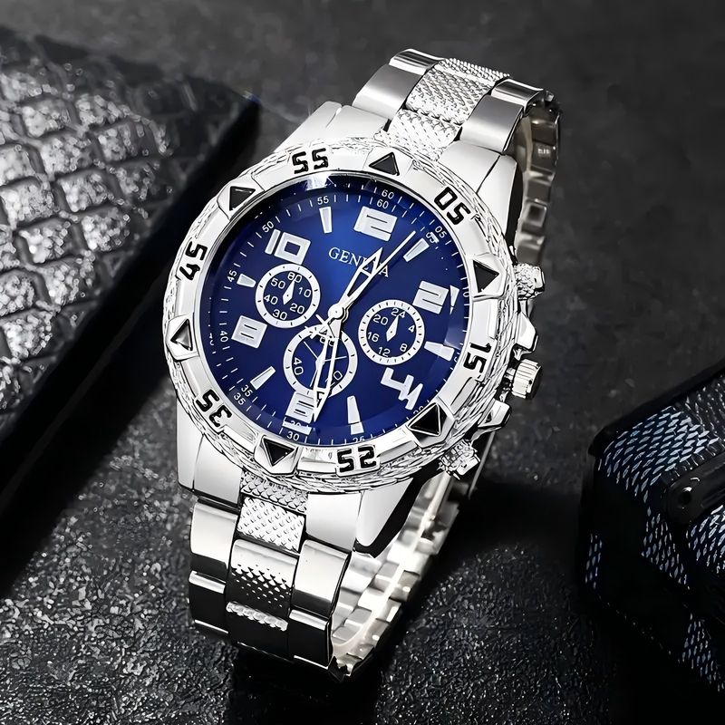 Swiss Men's Watch Set - Quartz Chronograph & Date Display (Business Stainless Steel Bracelet + Leather Strap Combo)_voghion.com