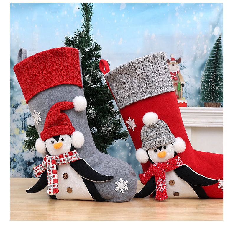 001 Cross-Border Neue graue dreidimensionale Pinguin-Weihnachtssocken für Kinder, Geschenktüte_voghion.com