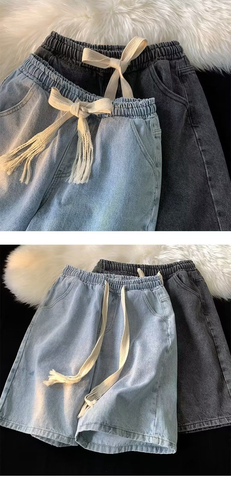 Herrenbekleidung Washed Distressed Denim Shorts Herren Sommer Dünne Shorts Retro Loose Straight Casual Mittellange Hose_voghion.com
