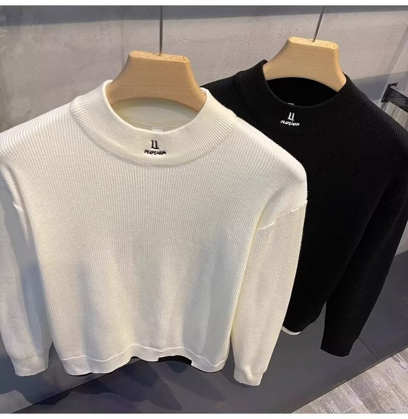 Ensemble deux pièces en tricot pour homme – Pull décontracté brodé et chemise à manches longues (noir/blanc, tailles M à XXXL)_voghion.com
