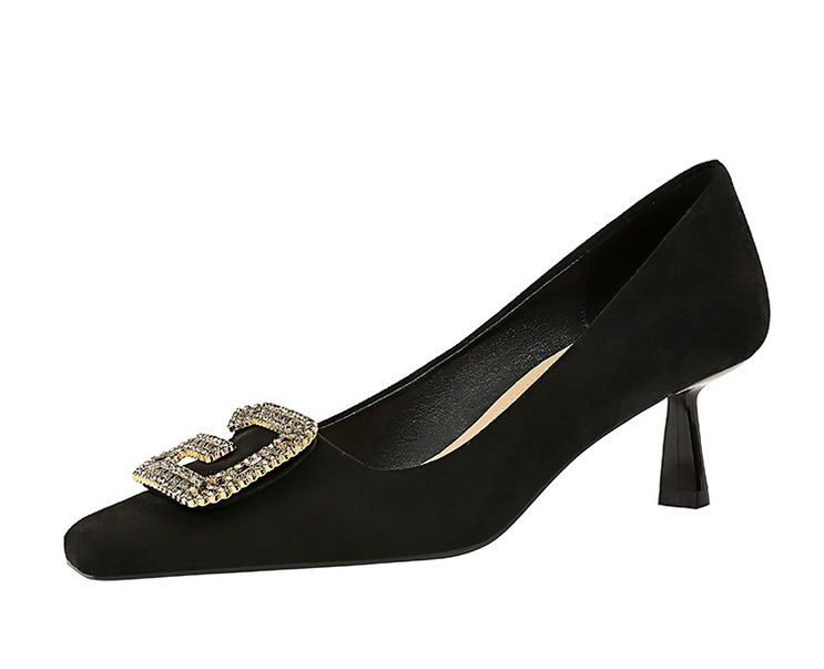 6183-K21 Stile Banchetto Tacco Alto Scamosciato Testa Quadrata Piccola Metallo Acqua Diamante Fibbia a Forma di G Primavera E Autunno Donna_voghion.com