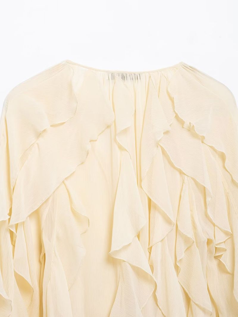 Camicia a tinta unita con decorazioni a strati, stile primaverile, per donna_voghion.com