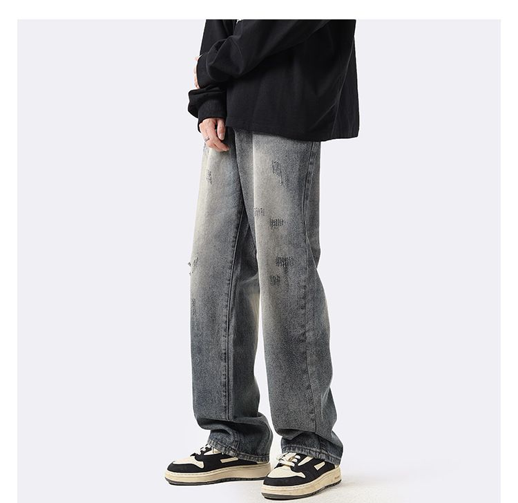 Amerikaanse Vintage Straight Loose Washed Denim Jeans Voor Heren, Herfst En Winter Ins Trendy High Street Broeken, Casual Wijde_voghion.com