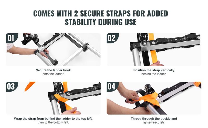 VEVOR Ladder Roof Hook Stabilizer 2 Pack With Fixed Wheel & Swivel Bar Steel_voghion.com