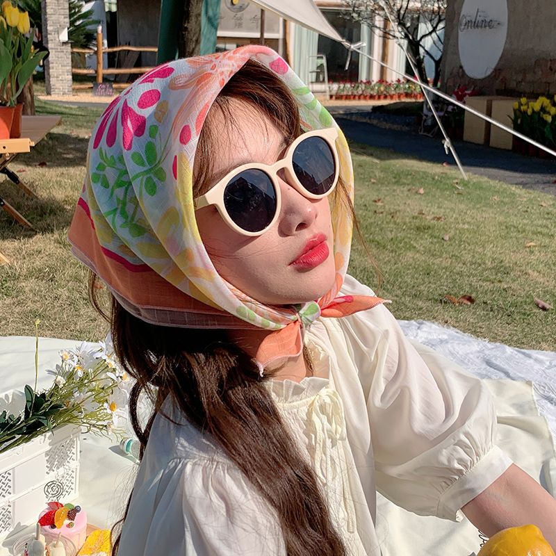 Fascia per capelli con protezione solare, piccola, quadrata, in cotone e lino, con fiori coreani, protezione per il collo, sottile, decorazione sca, multifunzionale_voghion.com