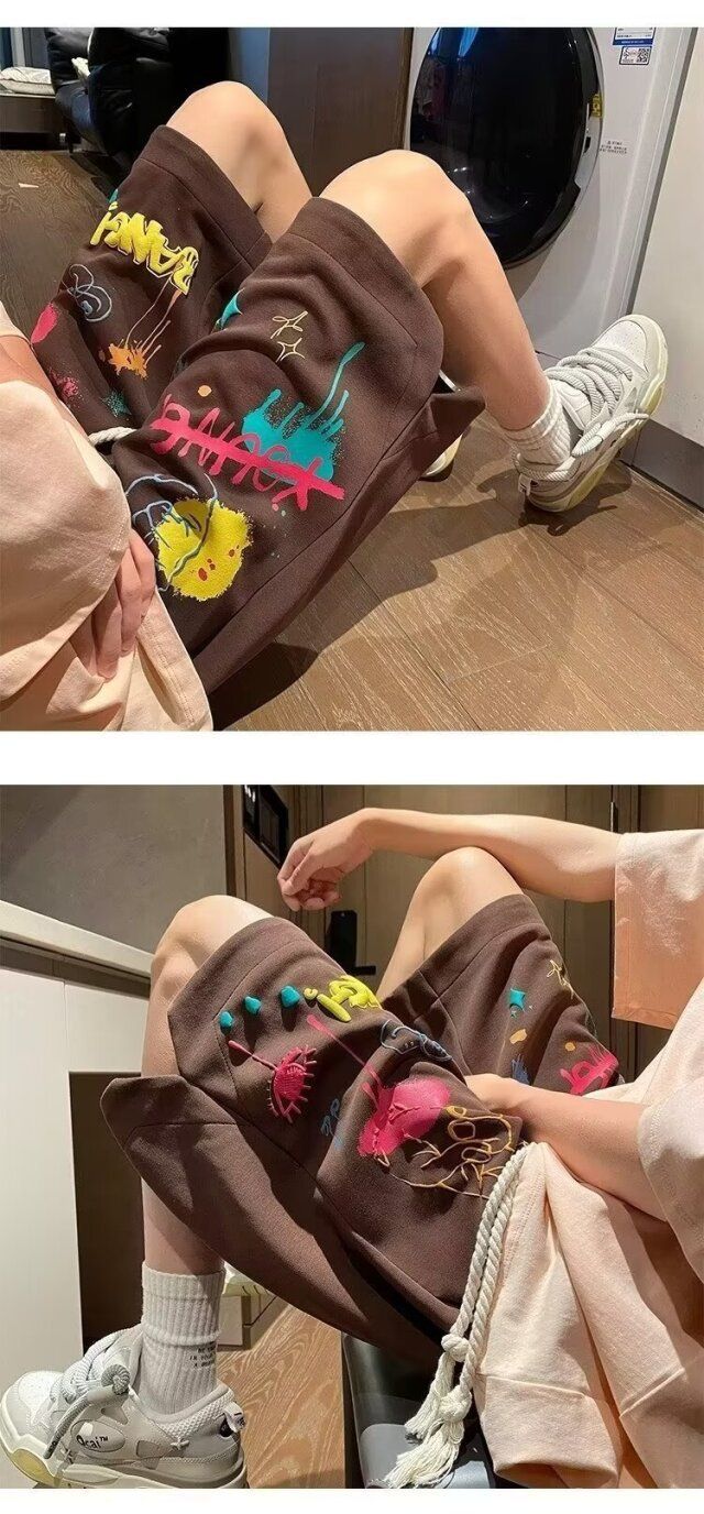 Graffiti sportshorts voor heren Zomermodemerk Oversized High Street American Vibe Dopamine bijpassende broek_voghion.com