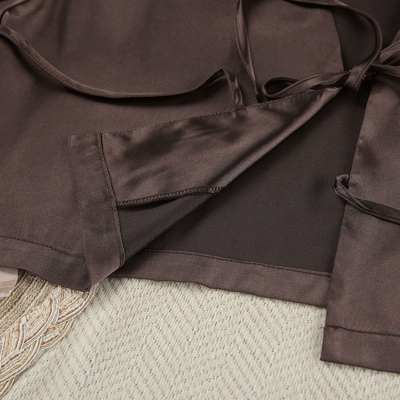 2025 Summer Pajamas Satin Tie Sleeve Long Pants Cool Homewear For Women Comfortable Pamas_voghion.com