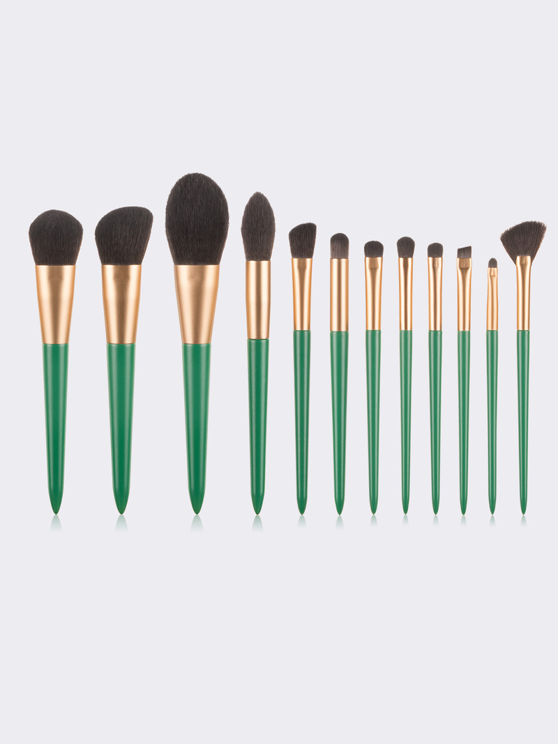 12-teiliges dunkelgrünes, hochwertiges Make-up-Pinsel-Set + Make-up-Pinsel-Tasche, groß, Direktverkauf ab Werk, FINDCOLOR_voghion.com