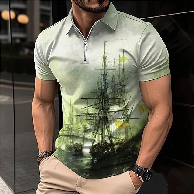 Polo casual estiva personalizzata con stampa digitale 3D con maniche corte e cerniera alla moda T_voghion.com