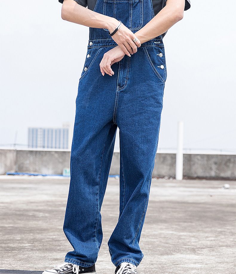 Man's clothing Blue overalls for men loose straight leg unisex work pants Overalls with suspenders_voghion.com
