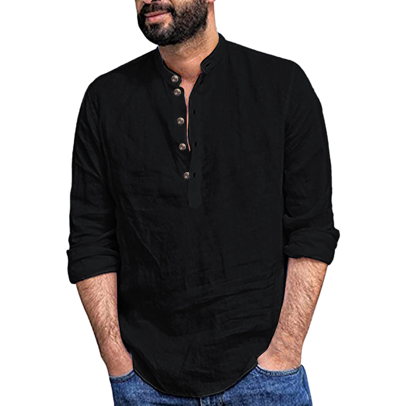 Baumwolle Leinen Knopf Bluse Tops Sommer Frühling Knopf Langarm Einfarbig Männlich Lose Bluse Shirts Männer Business Blusas_voghion.com