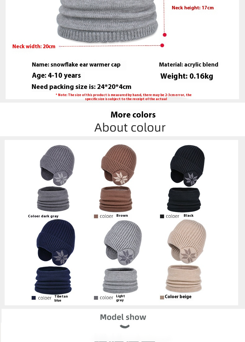 Children's Hat Winter Velvet Neck Set Knitted Wool Hat Men's and Girls' Warm Ear Protection Hoodie Head Cap_voghion.com