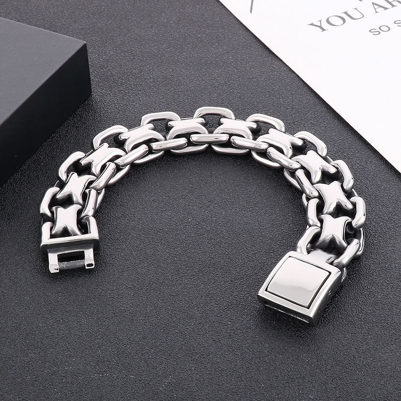 Men's Stainless Steel Bracelet With Vintage Chain Design - Punk Style Titanium Steel Cuff For Bold And Edgy Look - Sizes 10mm-20mm_voghion.com