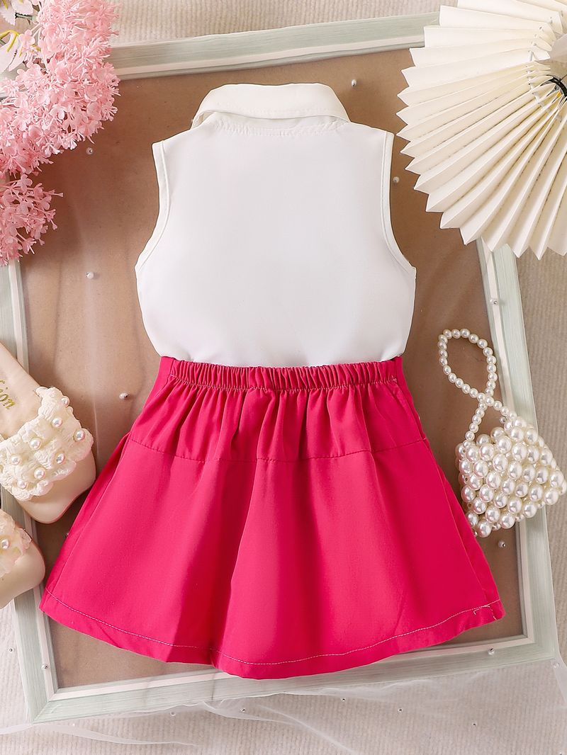 Ensemble deux pièces pour filles, haut à revers et jupe plissée, décoration florale 3D, pré-vente, nouvelle collection été européenne et américaine_voghion.com