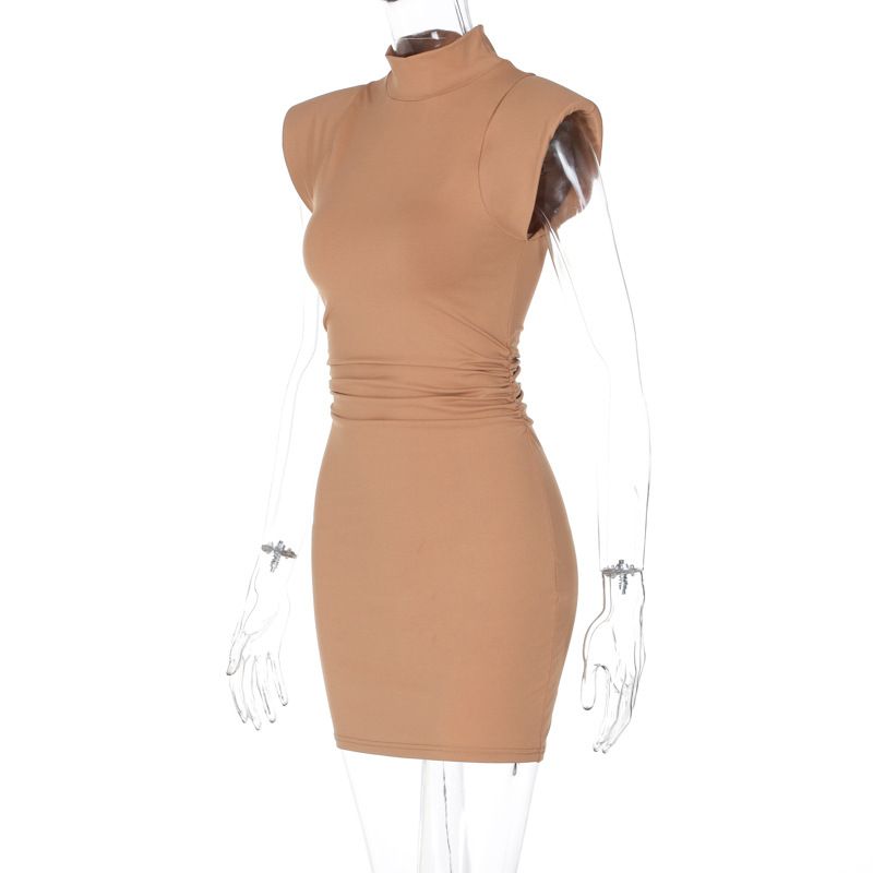 Women's clothing 2024 summer new product fashionable solid color slim fit sleeveless high neck hip hing dress wholesale_voghion.com