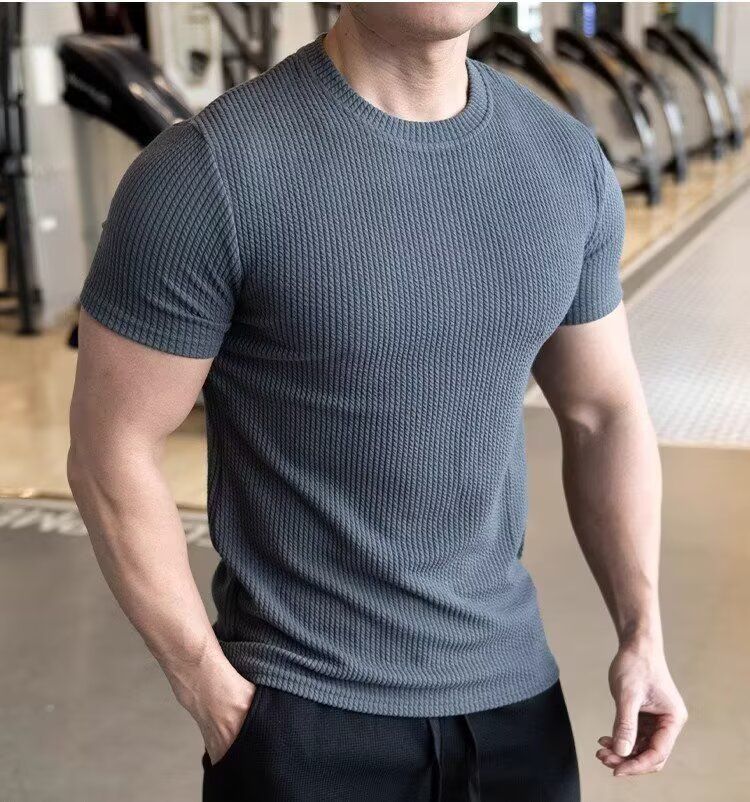 Men's Short-sleeved T-shirt Summer New Slim-fit Business Casual Fashion Versatile High-end Striped Crew Neck Bottoming Shirt_voghion.com