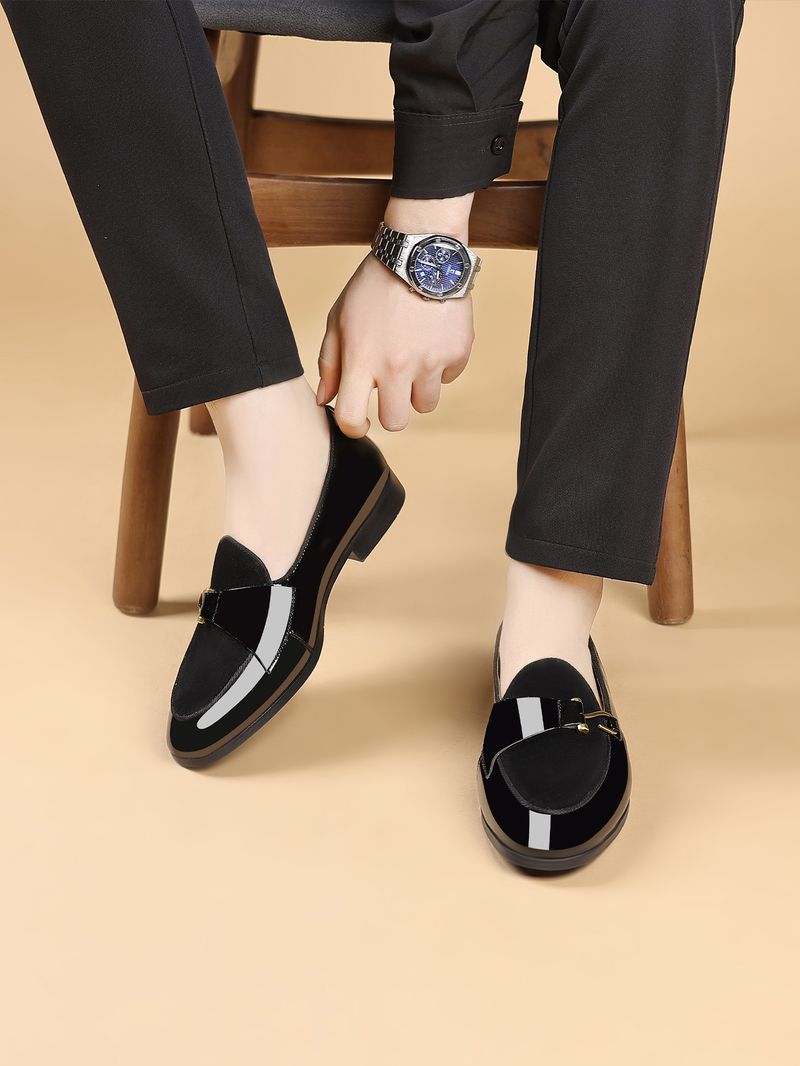 Mocassins décontractés à bout carré pour hommes avec boucle latérale - Chaussures professionnelles et élégantes pour les affaires et les loisirs (Pointures 40-48)_voghion.com
