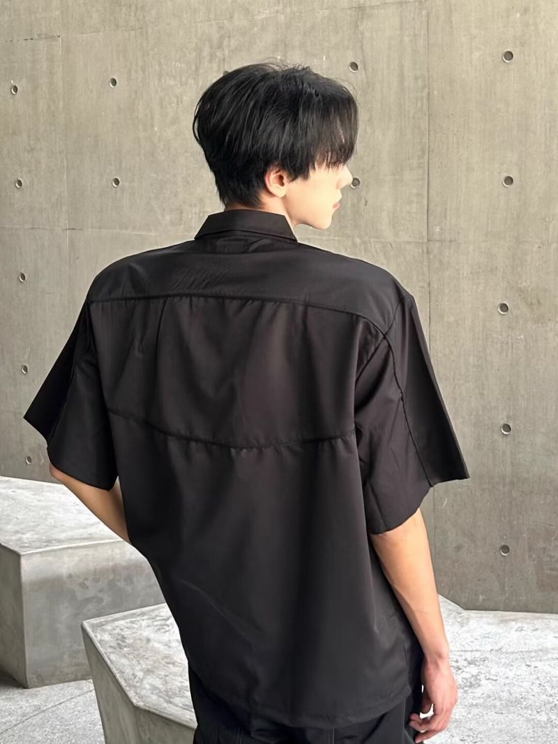 Maglietta a maniche corte con cerniera in metallo e piccola nicchia, da uomo, con scollo tondo, spalline larghe, semplice, a mezza manica, tendenza_voghion.com