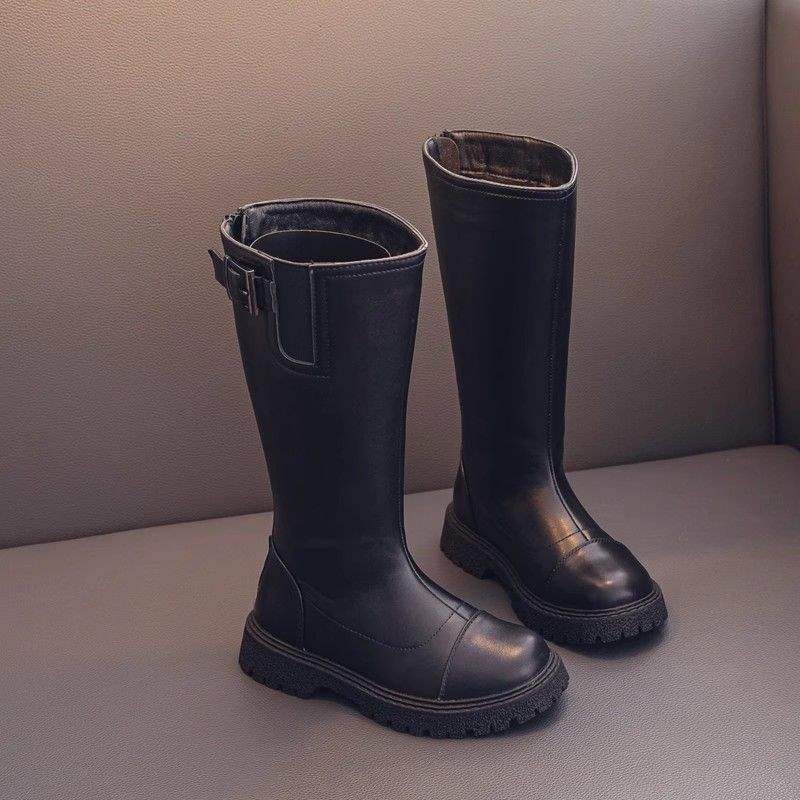 Mädchen Schuhe Kinder Mitte-Kalb Lange-Kalb Hohe-Kalb Leder Stiefel 2025 Herbst Neue Stil Fleece-Gefüttert Winter Baby_voghion.com