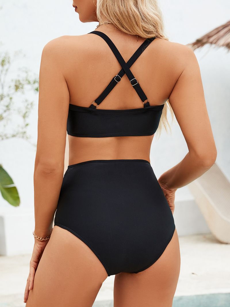 2026 New Bikini Push-Up Strap Top Ruched Triangle Bottom Sexy Solid Color Swimsuit Set_voghion.com
