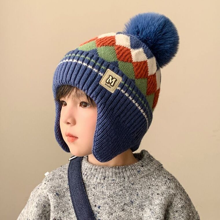 Cappelli per bambini Cappelli di lana autunnali e invernali Cappelli lavorati a maglia per neonati Cappelli con protezione per le orecchie Cappelli in pile caldo di lana per ragazzi e ragazze_voghion.com