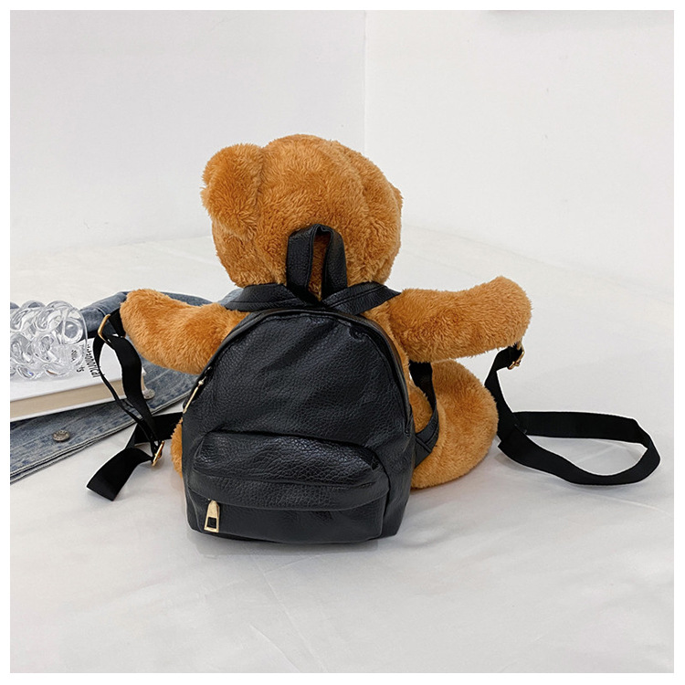 2024 Noua Modă Versatil Drăguț Rucsac Femeii Plush Motocicleta Ursuleț Rucsac Animal Doll Cartoon Doll Părinte Copil Bag_voghion.com
