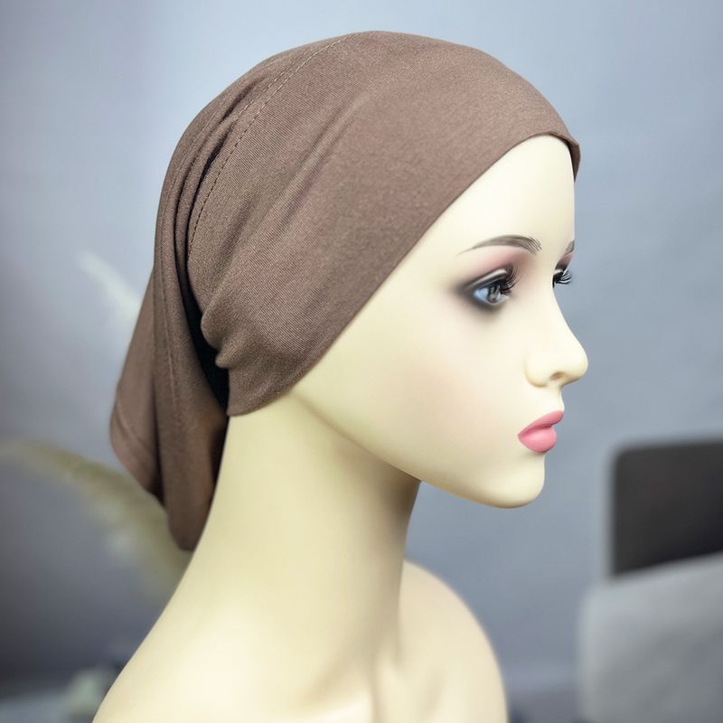 Cappello da donna Hijab in cotone modal con due estremità attraverso un foulard da donna traspirante e confortevole in tinta unita_voghion.com