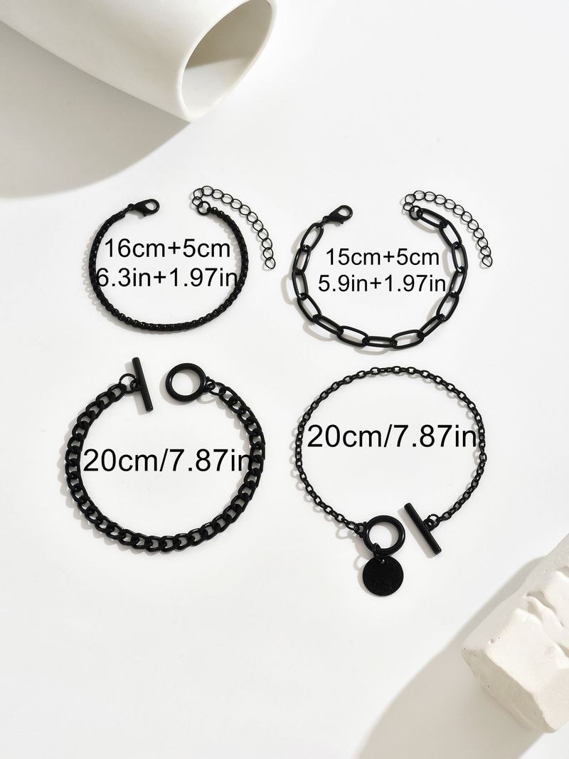 Pulseira com pingente de liga metálica da moda, fecho de corrente de cobra, conjunto de acessórios de mão empilháveis simples e versáteis_voghion.com