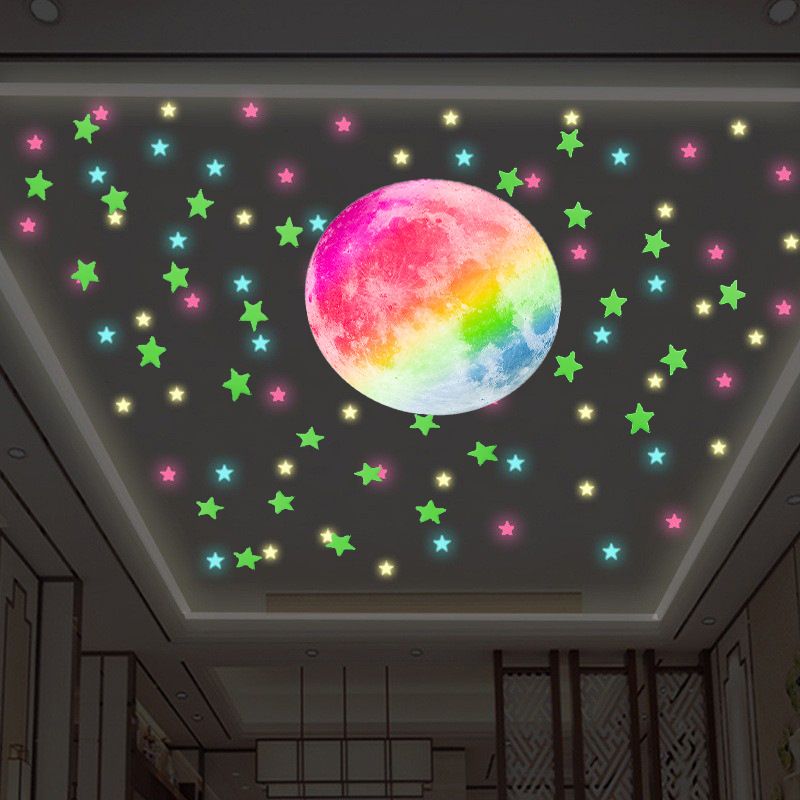 Live room 3d luminous moon star wall luminous stickers starry sky room decoration kindergarten self adhesive wall stickers _voghion.com