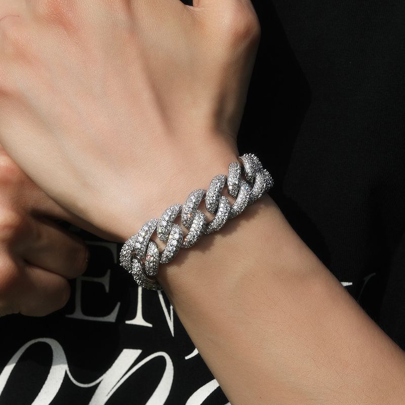 Bracciale Hip Hop di alta qualità, da uomo, con fibbia a scatola, in rame intarsiato, zirconi, argento, catena cubana da 18 mm._voghion.com