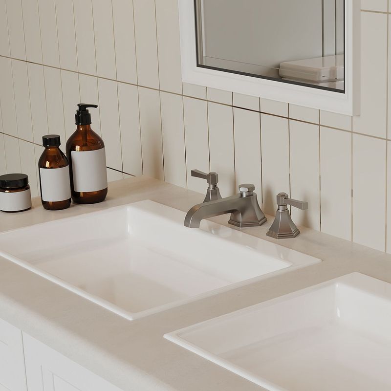 8 In. Widespread Double Handle 3 Hole Bathroom Faucet Water-Saving With Metal Drain In Brushed Nickel_voghion.com