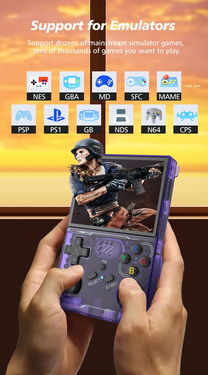 R36xx Upgrade Handheld Game Console Multi Simulator 2.4+5G WIFI+BT 640 * 480 Pixel Portable Charging Cable 64GB_voghion.com