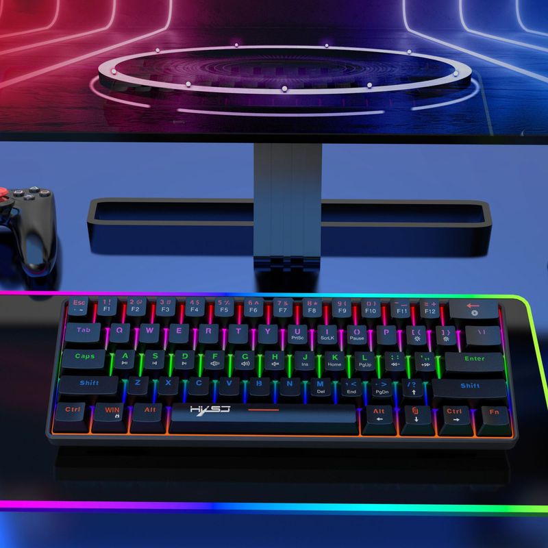 Novo teclado mecânico compacto mini eixo verde 61, sem conflitos de teclas, luz de fundo colorida, mais vendido_voghion.com