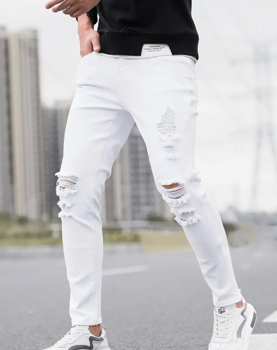 Pantaloni skinny elasticizzati multi-foro in denim da uomo_voghion.com