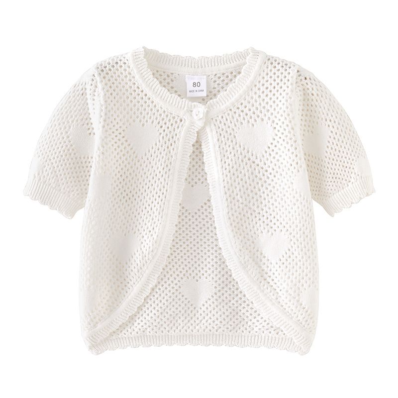 Cardigan in maglia con un bottone per bambine e ragazze, manica corta, estivo, leggero, in morbido cotone con scollo rotondo_voghion.com