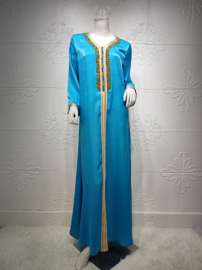 Naiste rõivakleit kuum teemantlindiga pitsist Abaya Dubai moslemi moeröövel_voghion.com