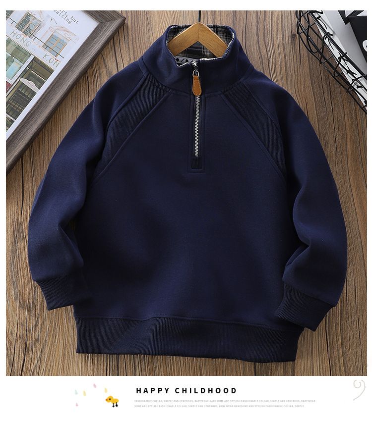 Kid's Clothing Half Zip Solid Color Sweatshirt, Spring And Autumn New Style Children's Clothing Top, Fashionable And Versatile Long Sleeved Pullover._voghion.com