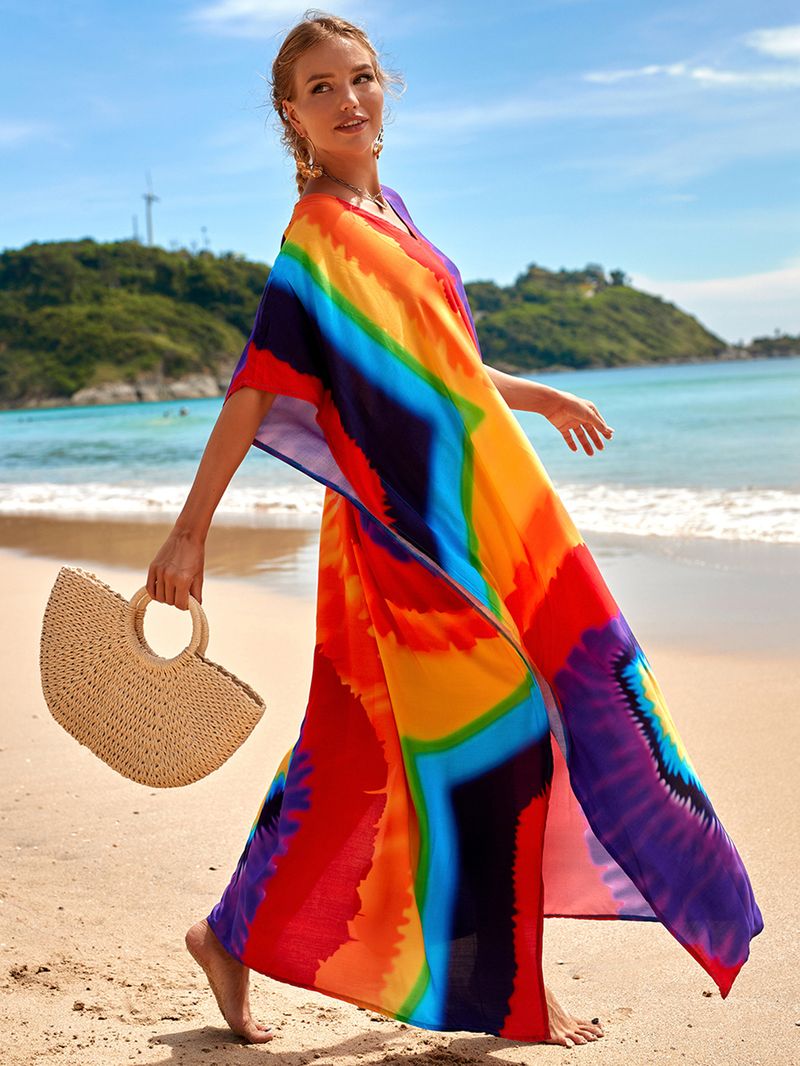 Strandkleid aus 100 % Baumwolle für Damen – Sonnenshirt mit Boho-Print, locker sitzende Bademode, Langarm-Tunika für den Urlaub am Pool_voghion.com