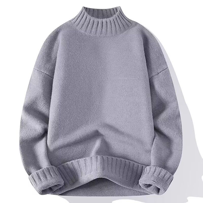 Same style men's semi high neck pullover solid color versatile simple winter warm knit sweater_voghion.com