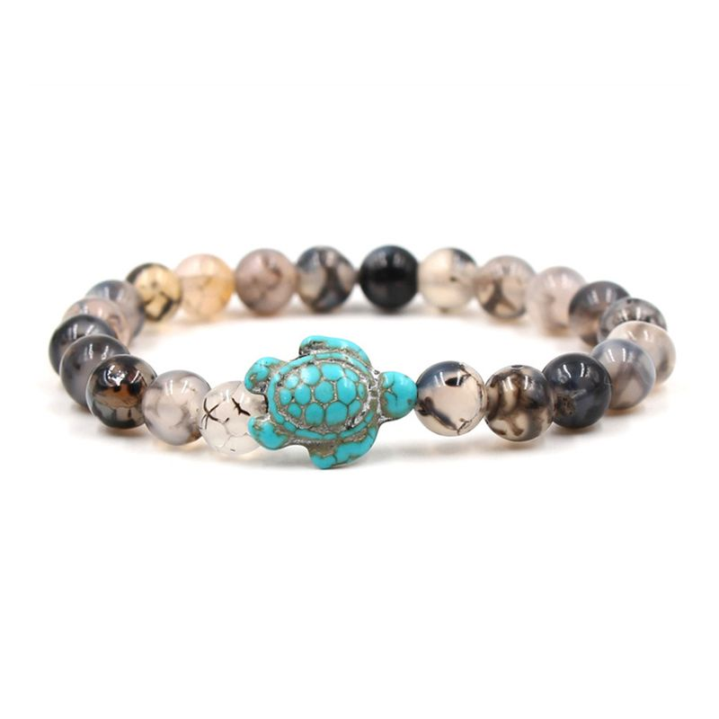 Beads Bracelet Sea Turtle Beaded Elastic Rope Adjustable Boho Decoration Valentines Day Gift Women Men 8mm Natural Stone_voghion.com