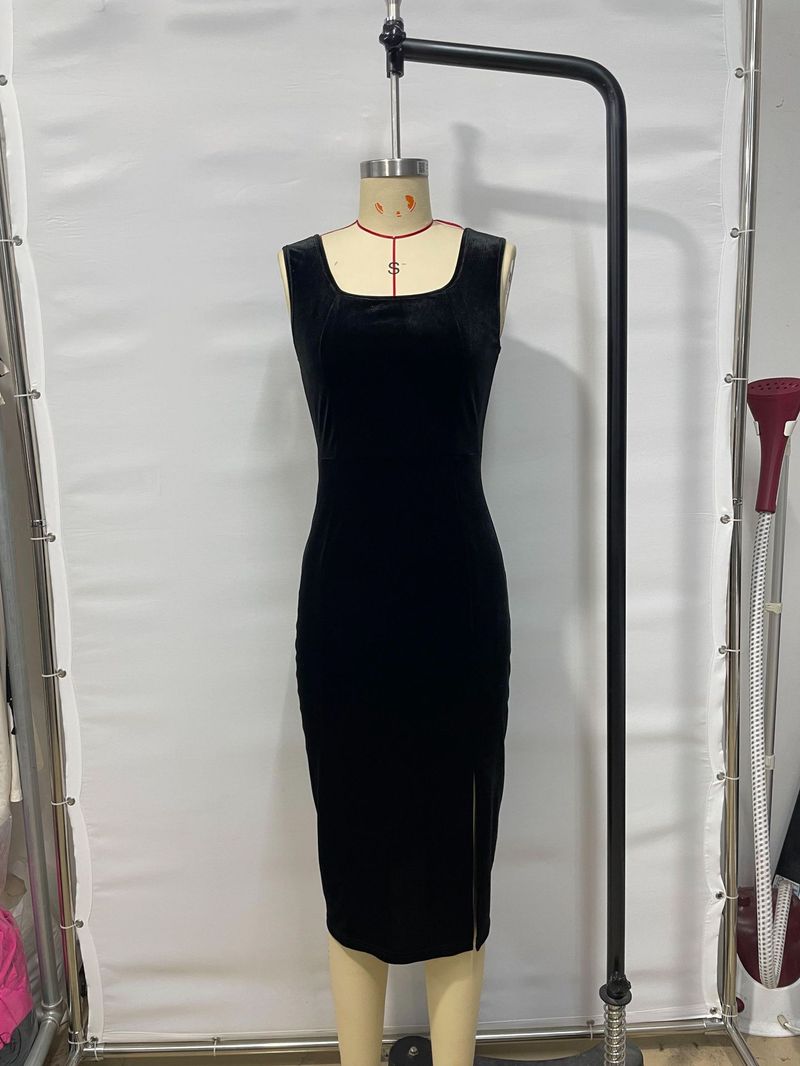 Girl Girl Ink Seidengaze Duft Außenhandel Europäische und amerikanische Damenmode Quadratischer Ausschnitt Schlitz Bodycon Camisole Party_voghion.com