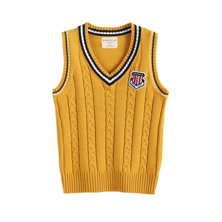 "Unisex-Baumwollweste mit Zopfmuster für Kinder – Schuluniformpullover im koreanischen Stil (100–180 cm, 5 Farben)"_voghion.com