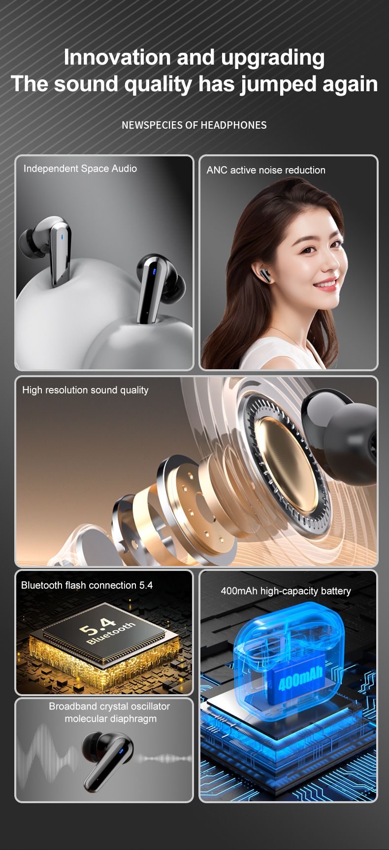 Nouveau casque Bluetooth Q30, écran tactile multifonction, égaliseur, recherche sonore sur une seule oreille, réduction du bruit et haute qualité sonore_voghion.com